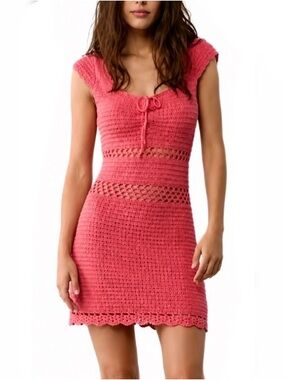 American Eagle Outfitters Salmon Pink Crochet Mini Dress